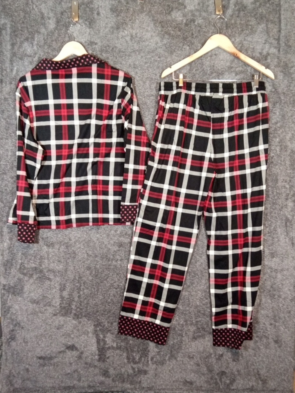 Vera Bradley Black, Red and White Plaid Pajama Set with Polka Dot Trim - Picture 6 of 7